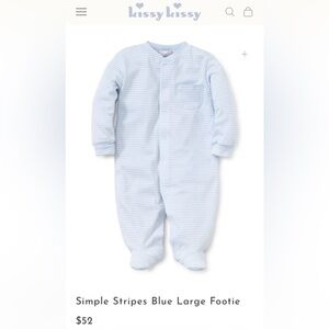 NWT Kissy Kissy Simple Stripes Blue Large Footie, Size 18-24m